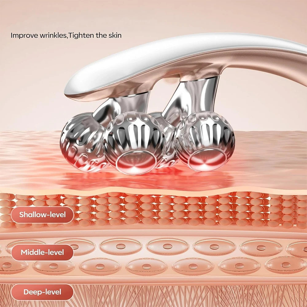 Microcurrent Facial Massager with 3D Roller Neck and Face Slimmer Rechargeable Double Chin Reducer V face Lift Device