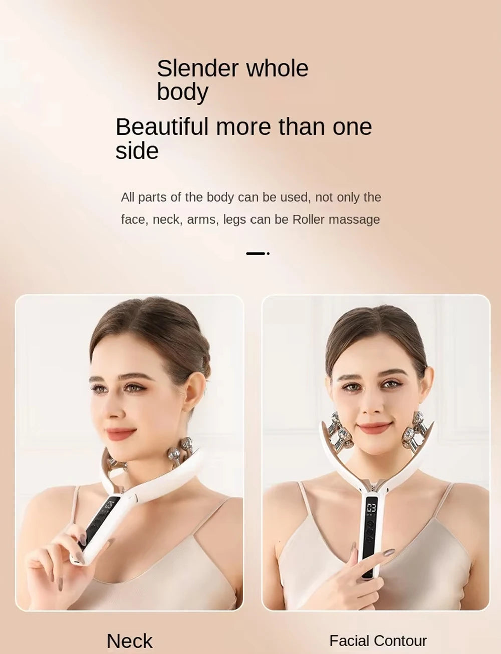 Microcurrent Facial Massager with 3D Roller Neck and Face Slimmer Rechargeable Double Chin Reducer V face Lift Device