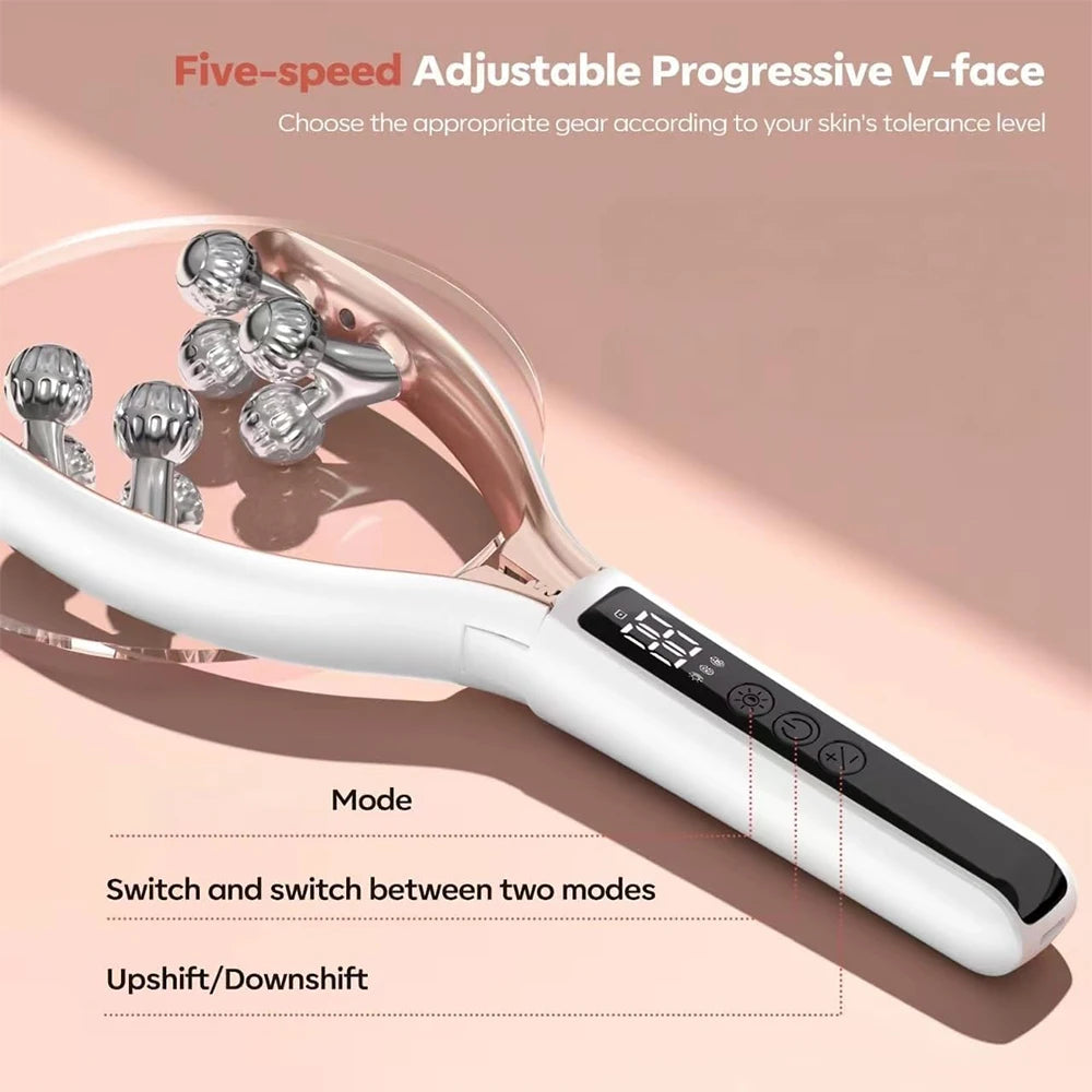 Microcurrent Facial Massager with 3D Roller Neck and Face Slimmer Rechargeable Double Chin Reducer V face Lift Device