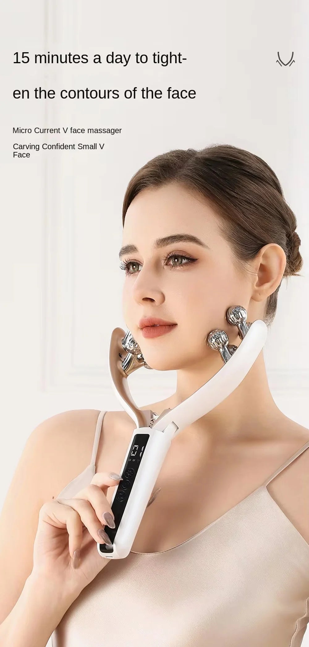 Microcurrent Facial Massager with 3D Roller Neck and Face Slimmer Rechargeable Double Chin Reducer V face Lift Device