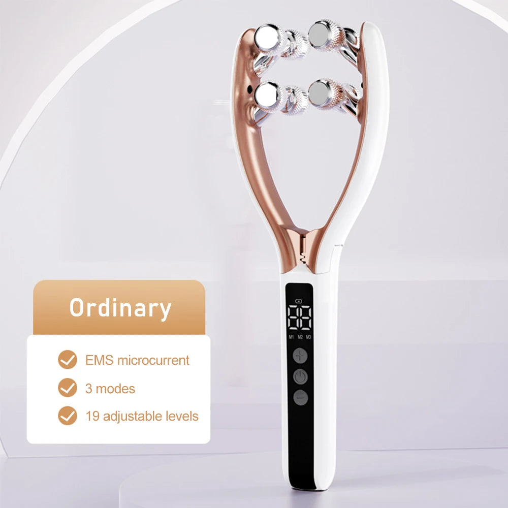 Microcurrent Facial Massager with 3D Roller Neck and Face Slimmer Rechargeable Double Chin Reducer V face Lift Device