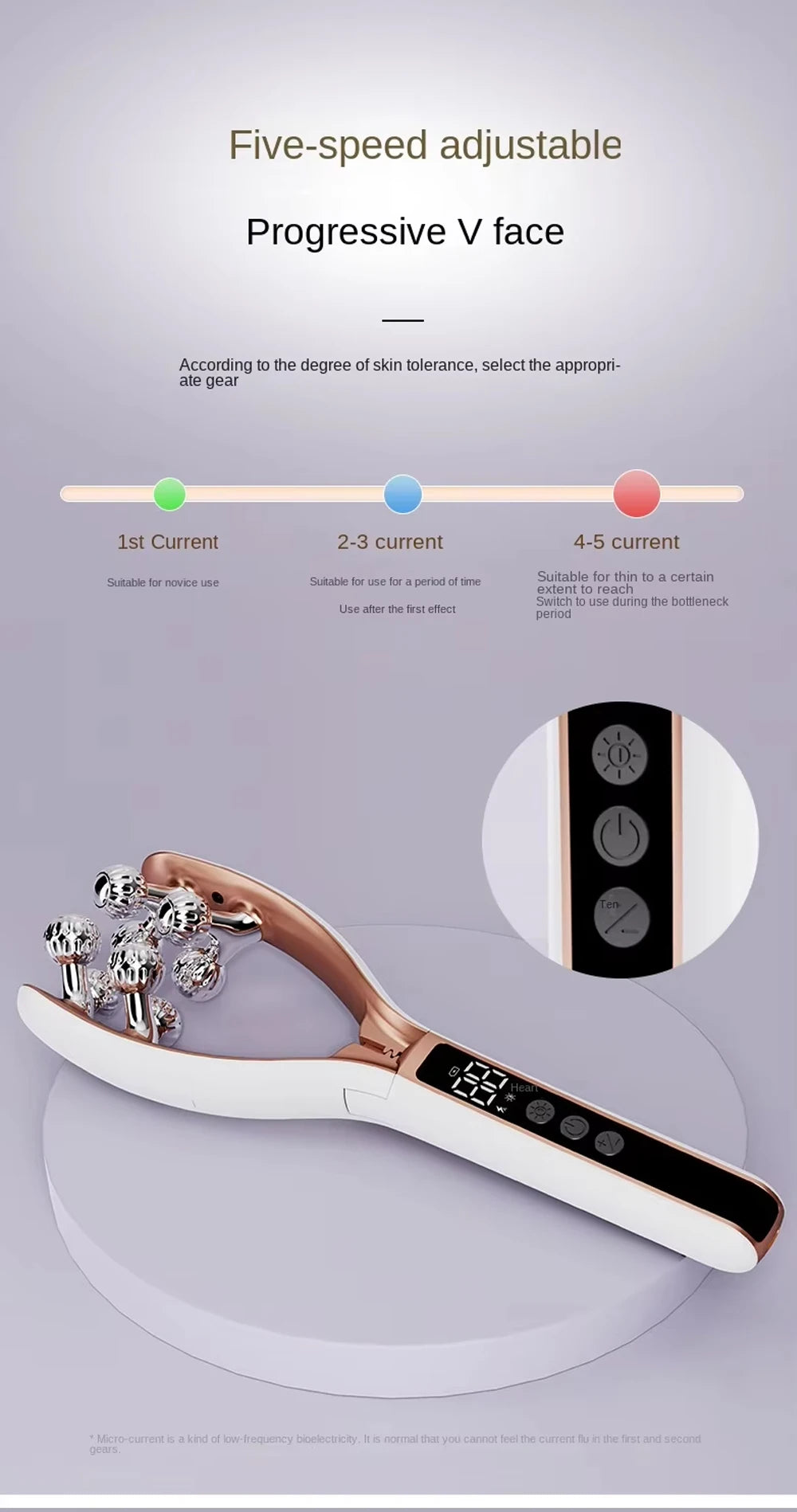 Microcurrent Facial Massager with 3D Roller Neck and Face Slimmer Rechargeable Double Chin Reducer V face Lift Device